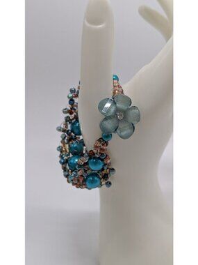 Blue/Brown Beaded Button-Clasp Bracelet